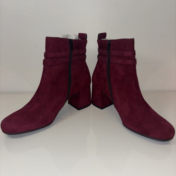 Paul Green Sydney Bootie Women Sz 8 Bordo Suede Leather Red SideZip Designer NEW - Picture 5 of 10
